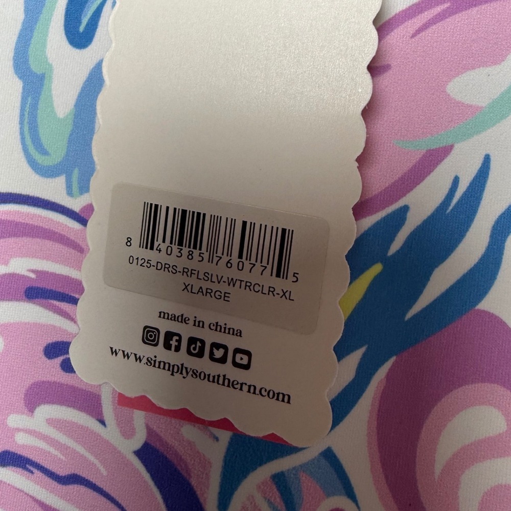 Simply Southern Watercolor Ruffle Sleeve Tiered Dress XL UPF 50+ Blue Pink New - Picture 3 of 10